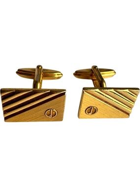 Vintage Alfred Dunhill Cufflinks Gold Tone Rectangular Diagonal Stripe Formal